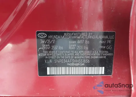 2017 Hyundai Sonata Sport from USA, damaged, VIN 5NPE34AF3HH551836